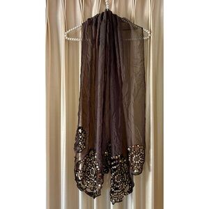 Cejon Elegant Brown Beaded Cut Out Scarf Shawl